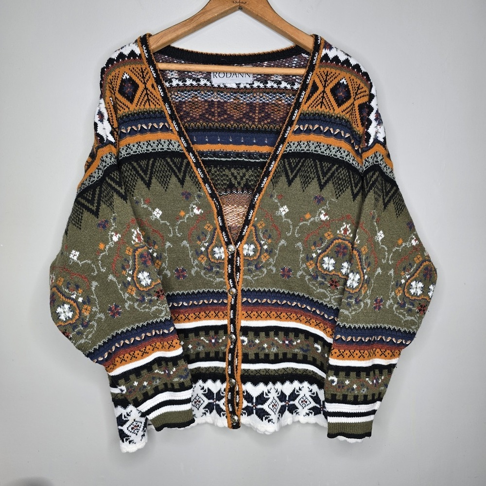 Rodann Womens Knit Open Button Cardigan Sweater Wool Blend Large Grandma Core - Picture 1 of 16